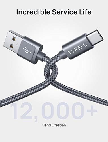 JSaux USB סוג C כבל 3A טעינה מהירה, [2-חבילה 10ft] USB-C מטען חוט קלוע ניילון עבור סמסונג גלקסי